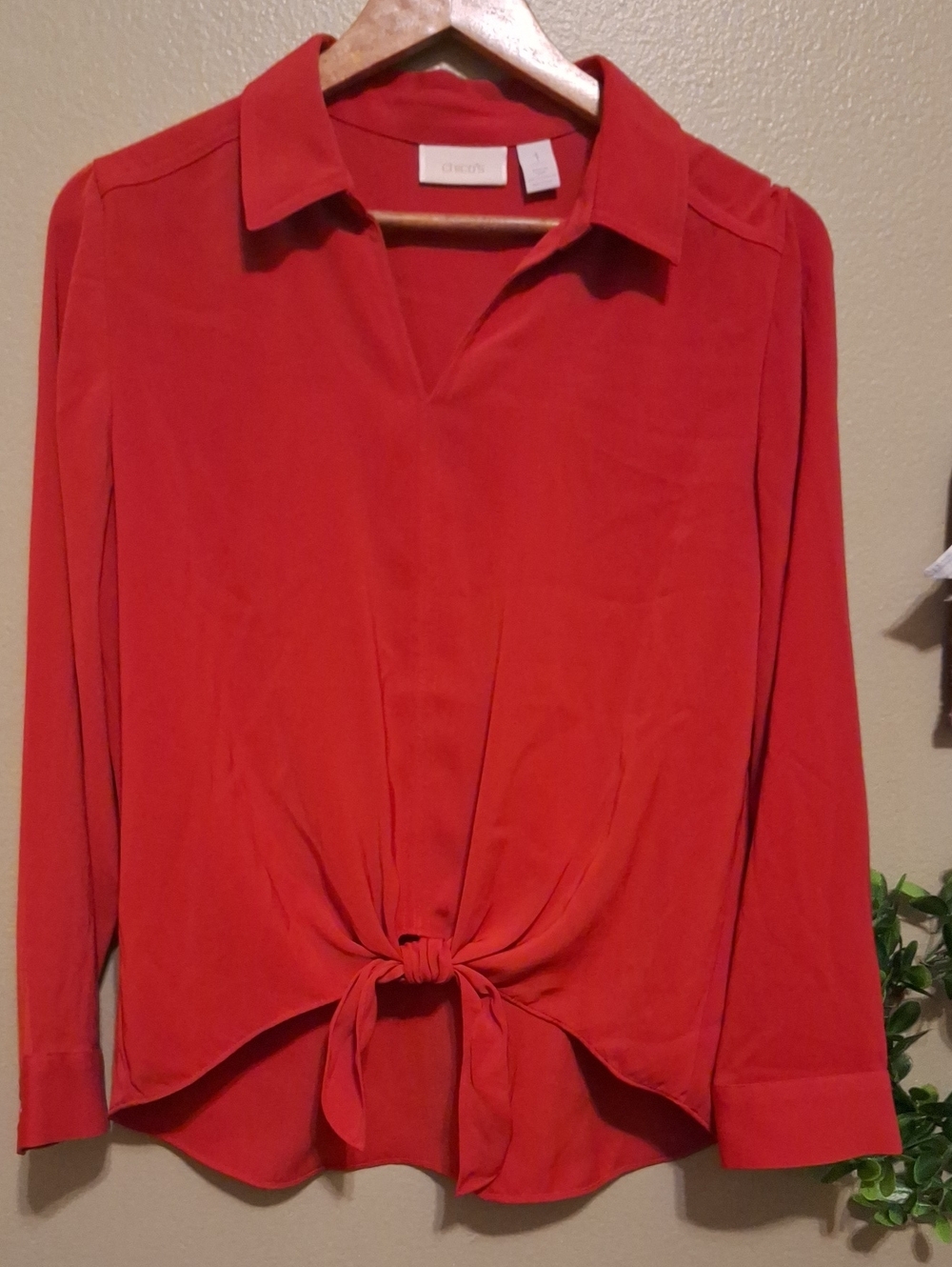 Chico's Red Tie-Front Blouse Full Sleeve  Lightweight
